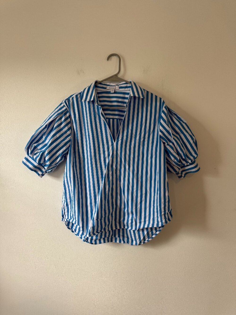 AYR Capeside Striped Puff Sleeve V Neck Popover